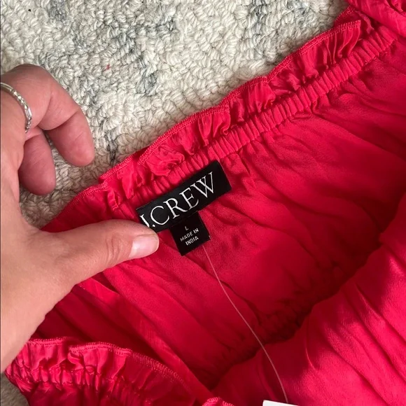 J. Crew Crinkled ruffle-trim dress Strawberry Pink Size L - Picture 7 of 9